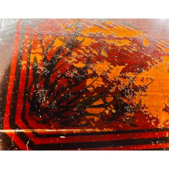 Antique Chinese Carved Red Lacquered Box with Lid & Side Drawer Signed on Bottom - Picture 4 of 12